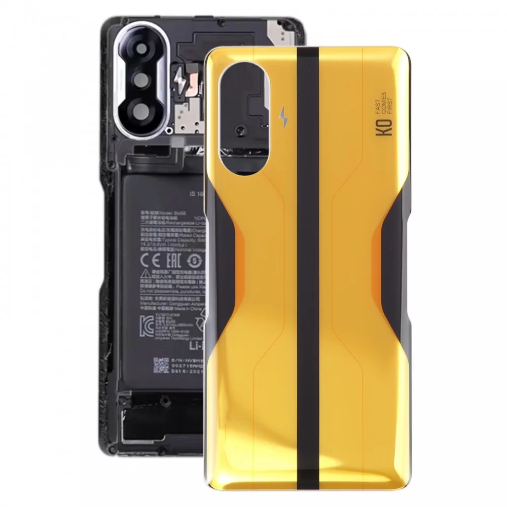 შუშის ბატარეის უკანა საფარი Xiaomi Redmi K40 Gaming-ისთვის (ყვითელი)